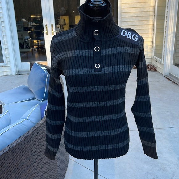 D&G SNAP Dolce and Gabbana ribbed turtleneck wool blend sweater grey and black - Picture 2 of 12